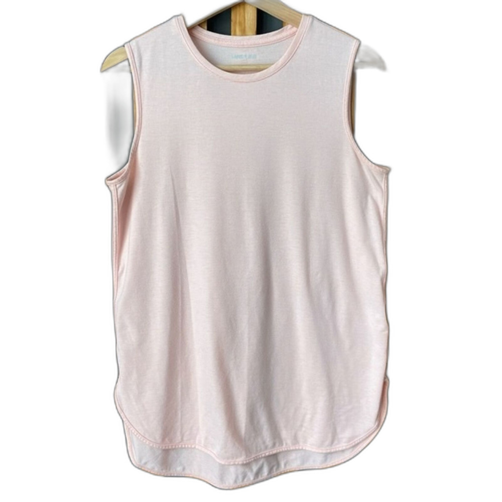 Lands End Tank Top Pink Shite Stripe Size Small Wide Strap oversized